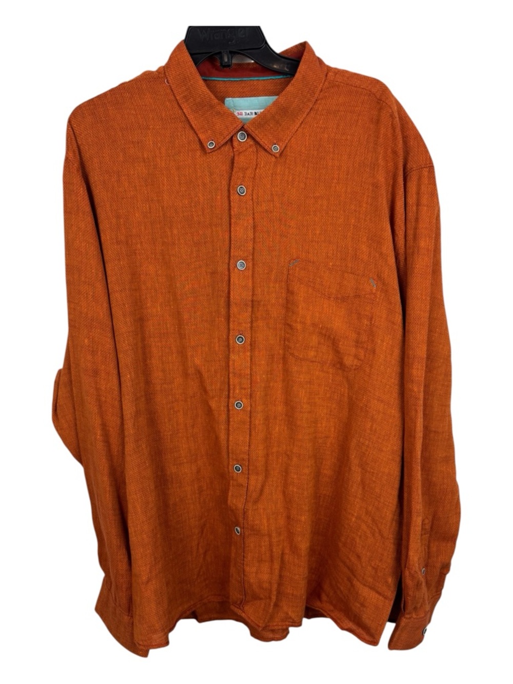 32 Bar Blues Shirt Mens Large Orange Linen Cotton Button Up Long Sleeve XXXL